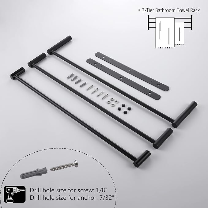 KOKOSIRI Bath Towel Bars Matte Black Bathroom 3-Tiers Ladder Towel Rails Wall - Image 9