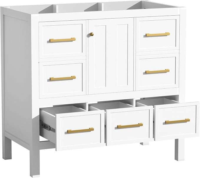 36 Inch White Bathroom Vanity Without Sink Top, Freestanding Bathroom Vanity - Image 7