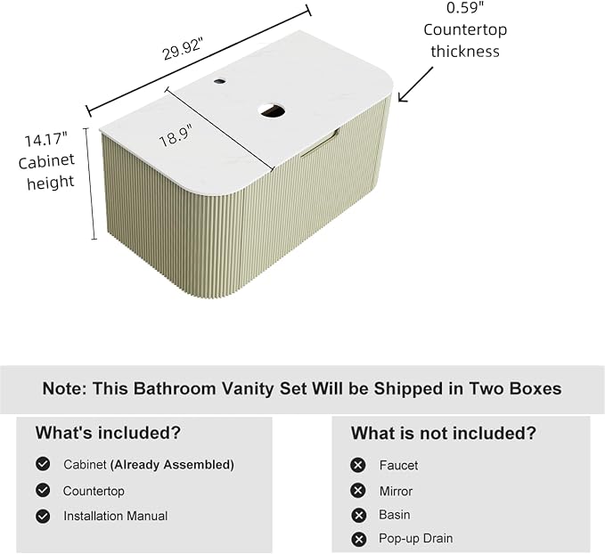 30" Floating Bathroom Vanity Without Sink, Marble Top, Solid Wood Surface and - Image 2