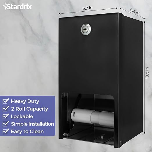 Matte Black 2 Roll Stainless Steel Commercial Toilet Paper Dispenser, Heavy - Image 7