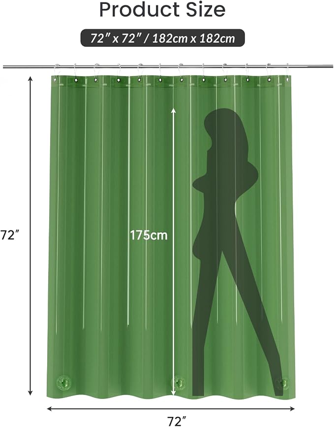 AmazerBath Premium EVA Shower Curtain Clear Pine Green, Luxury Shower Curtain - Image 8