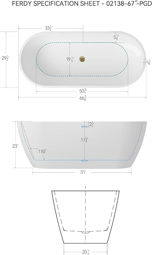 FerdY 67" Bali Elite Acrylic Freestanding Bathtub, Gracefully Shaped - Image 7