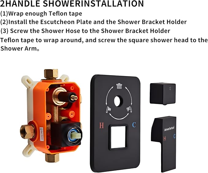10" Matte Black Shower Faucet Set – Square Rainfall Showerhead + Handheld & - Image 9
