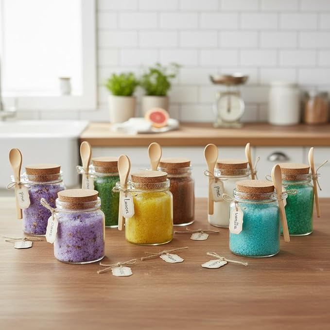 Ahhute Glass Sugar Scrubs Jars, Bath Salt Container, Snacks Spice Jars w/Bamboo - Image 6