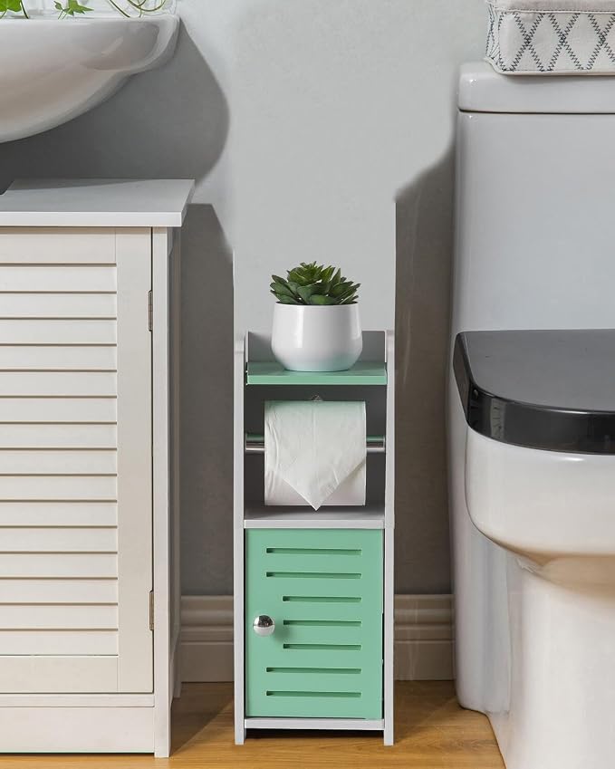 AOJEZOR Toilet Paper Holder Stand: Freestanding PVC Cabinet Storage - Image 7