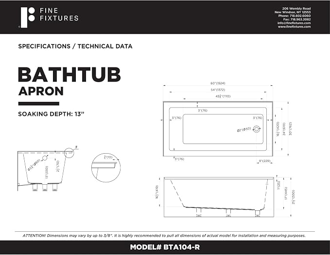 Fine Fixtures Acrylic, Fiberglass Alcove Soaking Bathtub - Image 9