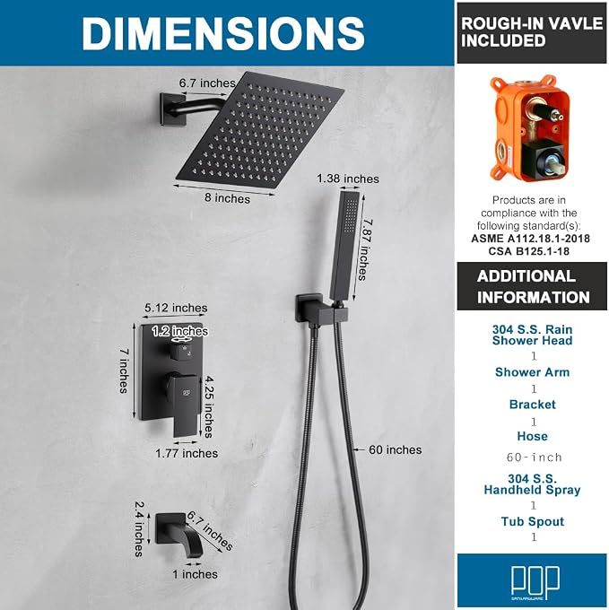POP SANITARYWARE Matte Black Shower Faucet Set - Image 8
