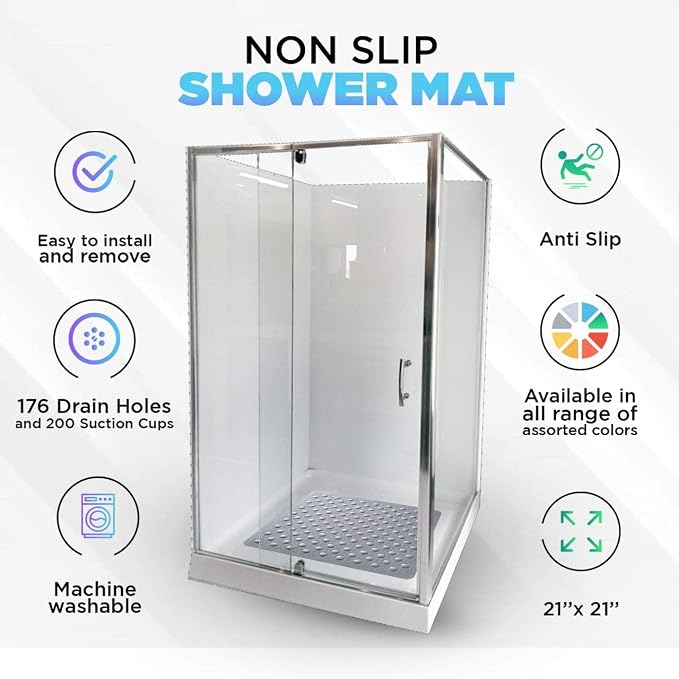 ENKOSI 21 x 21 inch Square Non-Slip Shower Mat – Anti-Slip Shower Mats - Image 5