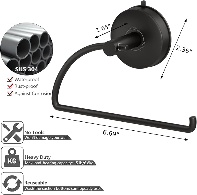 DGYB Suction Cup Hand Towel Ring Black Hand Towel Holder - Image 7