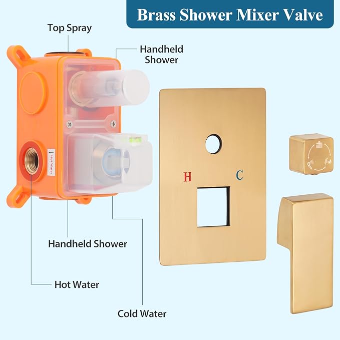 10 inch Square Shower Head and Handheld Set, Gasecoet Shower System - Image 8