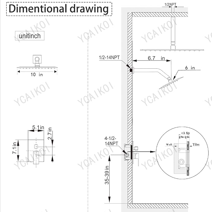 Shower Faucet Set Brushed Gold Shower System, Ceiling Mount 10 Inch Shower Head - Image 7