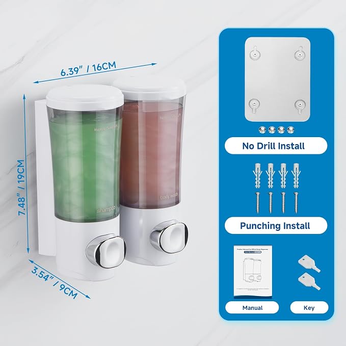 Shampoo and Conditioner Dispenser No Drill Shower Soap Dispenser Wall Mounted - Image 7