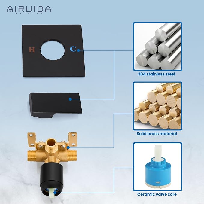Airuida Square Single-Function Brass Faucet Shower Rough-in Valve Male Thread - Image 9