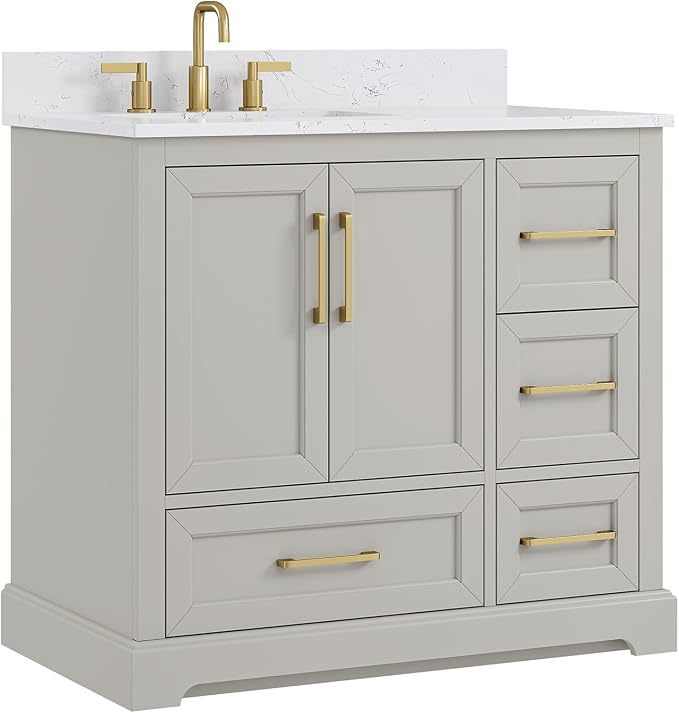 36 Inch Bathroom Vanity with Sink Combo, Solid Wood Frame with Mable Top - Image 9