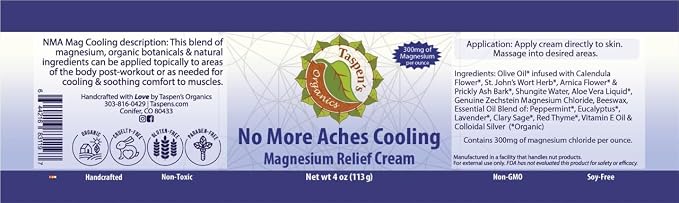 Taspen's Organics Magnesium No More Aches Cooling Cream - Image 8