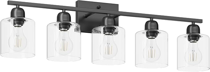 Modern 5 Light Bathroom Vanity Light, 31 inch Black Bathroom Lights Fixtures - Image 8