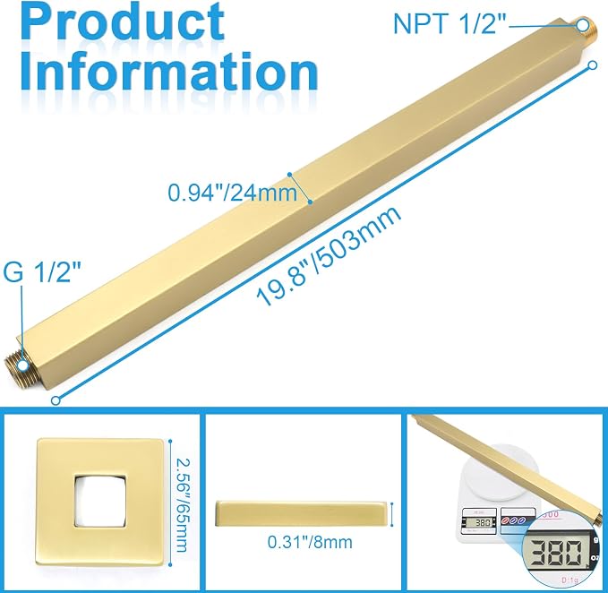 Ceiling Mount Shower Arm with Flange 20 Inches Square Straight Extender - Image 6