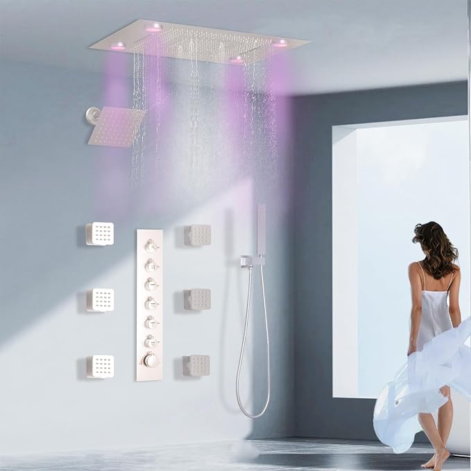24x32 LED Dual Head Shower System 24"x32" Ceiling Mount Shower Head - Image 8