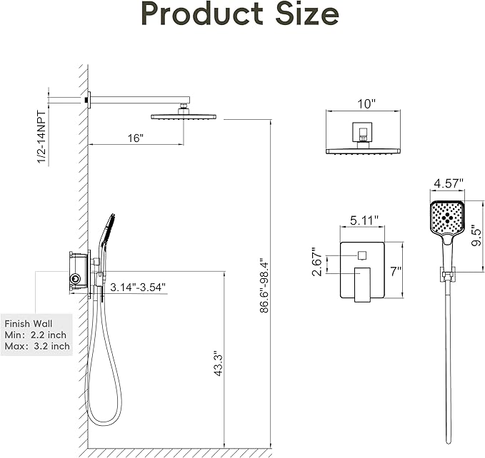 Gabrylly Shower System, Wall Mounted Shower Faucets Sets Complete - Image 7