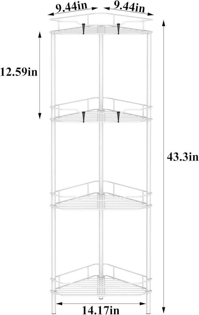 4 Tier Floor Standing Corner Shower Caddy Organizer Shelf - Image 7