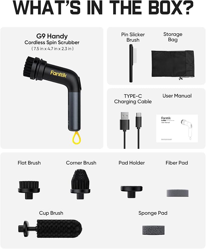 Fanttik G9 Handy Cordless Electric Spin Scrubber, MagnaStorm Motor, Dual-Speed - Image 9