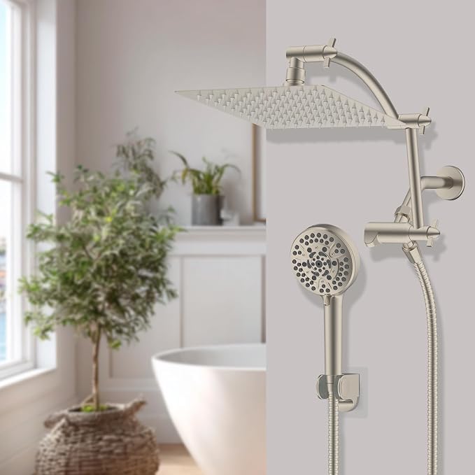 Hibbent All Metal Shower Head, 10 Sprays, Showerhead Holder, Brushed Nickel - Image 9