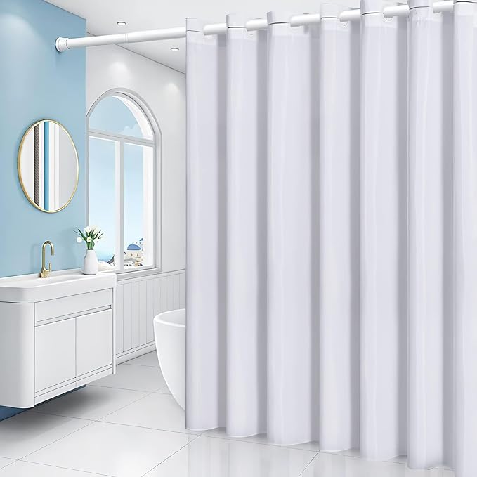 Furlinic 72x75 Waterproof No Hook Needed White Shower Curtain, Soft Polyester - Image 7