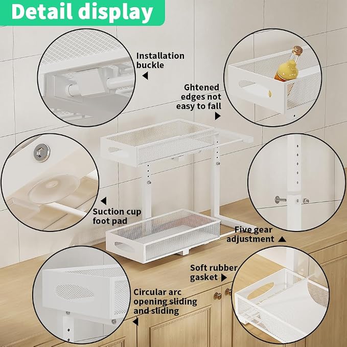 Under Sink Organizer, 2-Tier Pull Out Cabinet Organizer - Image 7