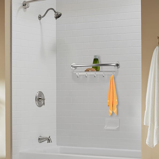 Satin Brushed Nickel Shower Grab Bar w/Storage Shelf 18 Inch, Zepolu Stainless - Image 7
