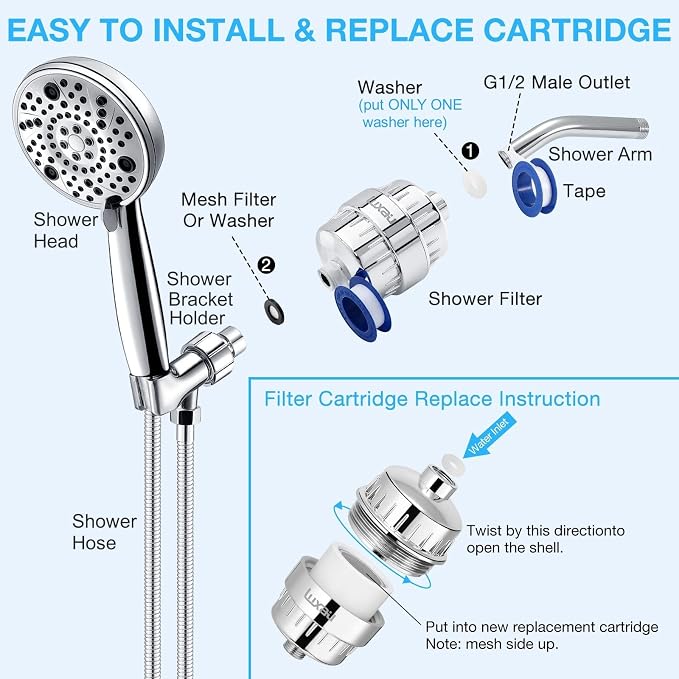 Heavy Duty Shower Filter, Chlorine Hard Water Filter Softener Purifier - Image 7