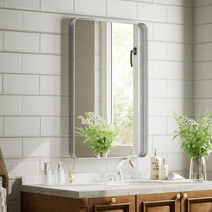 VooBang Bathroom Mirror 20x30 inch, Modern Round Corner Bathroom Vanity Mirror - Image 7