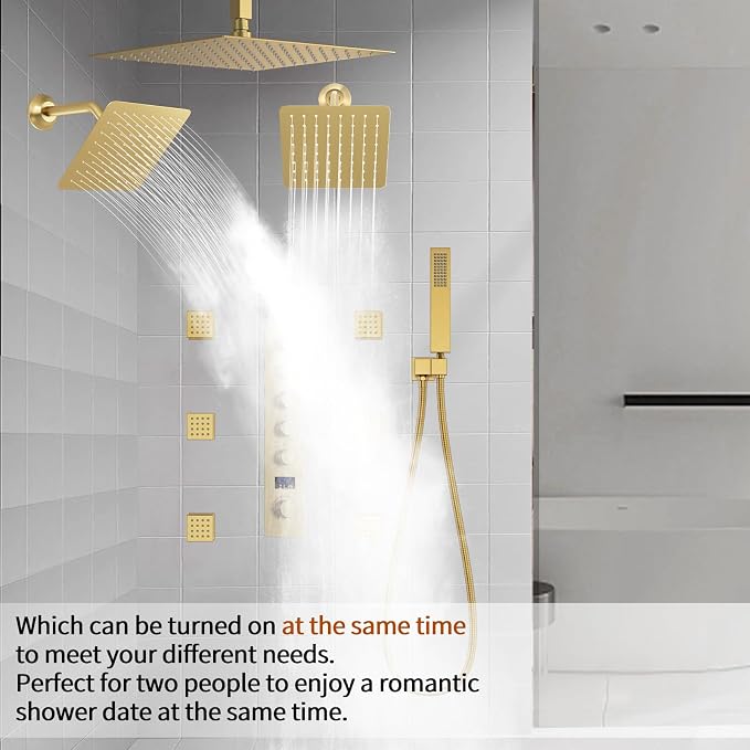 Brushed Gold Triple Shower Heads Shower System - Image 9