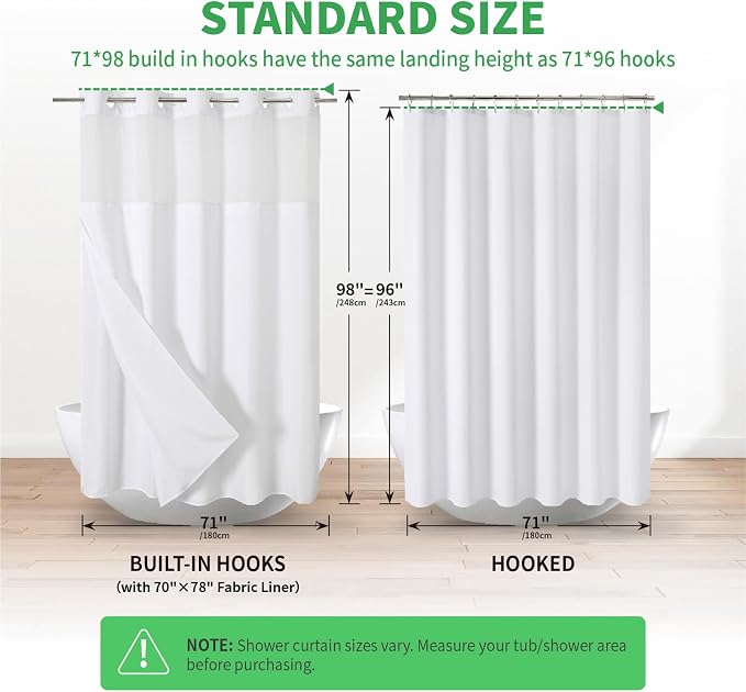 Extra Long No Hooks Needed Linen Textured Shower Curtain - Image 6