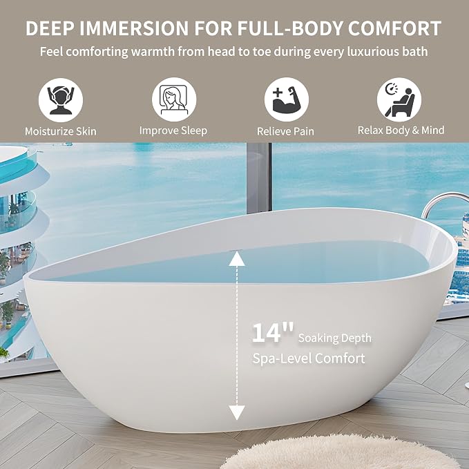 63" Freestanding Solid Surface Bathtub - Image 9