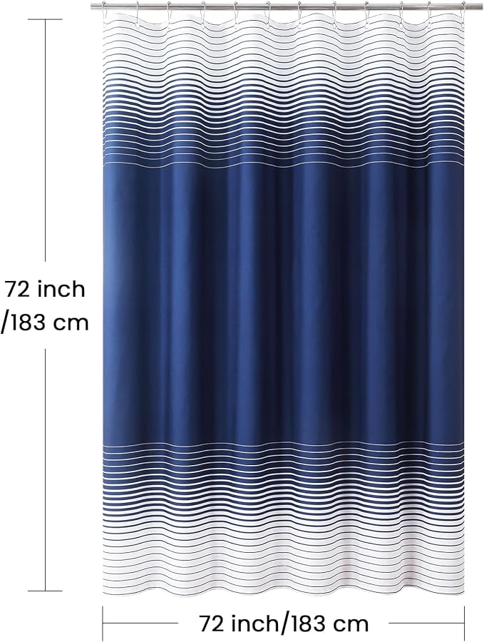 Blue Shower Curtain, Modern Navy Blue and White Gradient Horizontal Stripe - Image 6