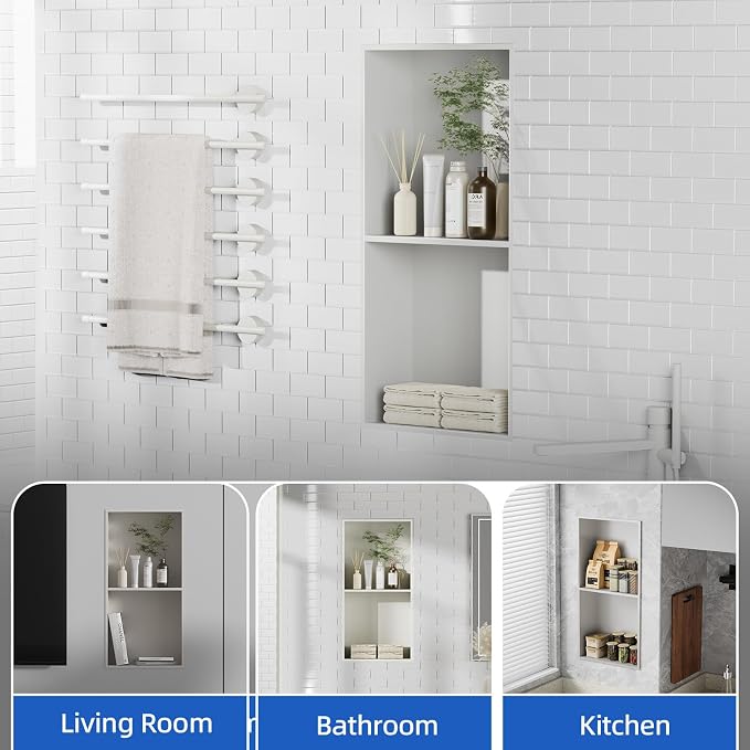 Bathbliss Shower Niche, No‑Tile Recessed Wall Niche, 11.18"x22.3" SUS304 - Image 7