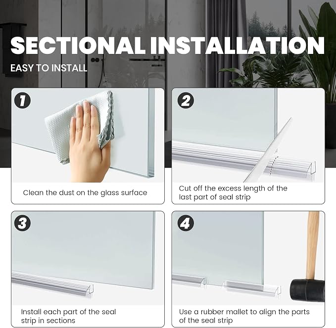 3 Pack Frameless Shower Door Bottom&Side Seal, Stop Water Leaks Bind Doors - Image 6