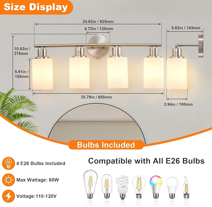 DLLT 4-Light Bathroom Light Fixtures: Nickel Modern Vanity Lights - Image 6