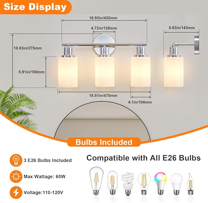 DLLT 3-Light Bathroom Light Fixtures: Chrome Modern Vanity Lights - Image 6