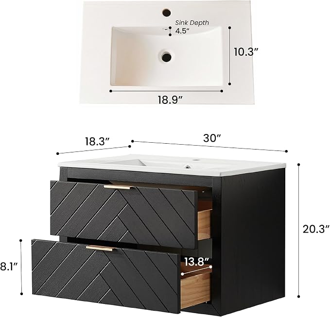 30 in. Wall Mounted Bathroom Vanity - Image 9