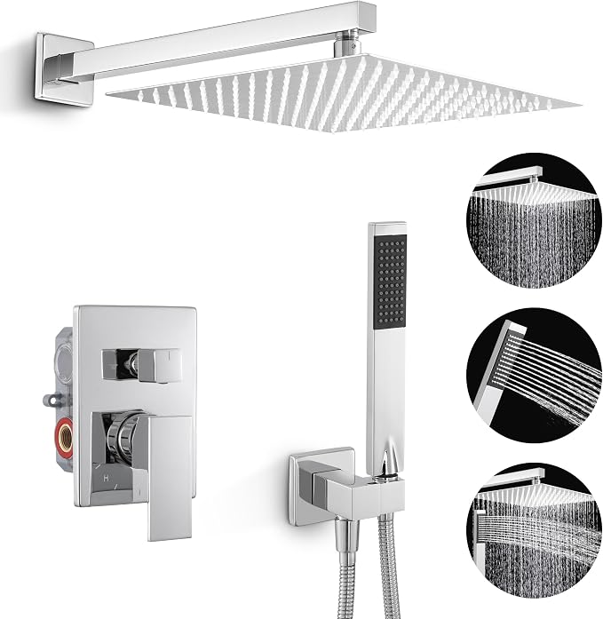 KES Chrome Shower Faucet Set, Shower System 12 Inch Rain Shower Head - Image 9