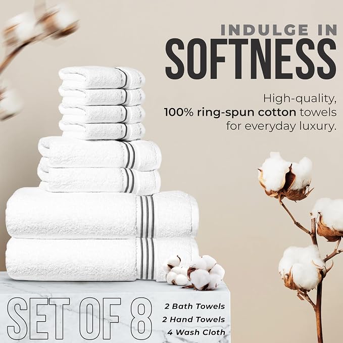 8-Piece Premium Towel Set, 2 Bath Towels, 2 Hand Towels, and 4 Wash Cloths - Image 5
