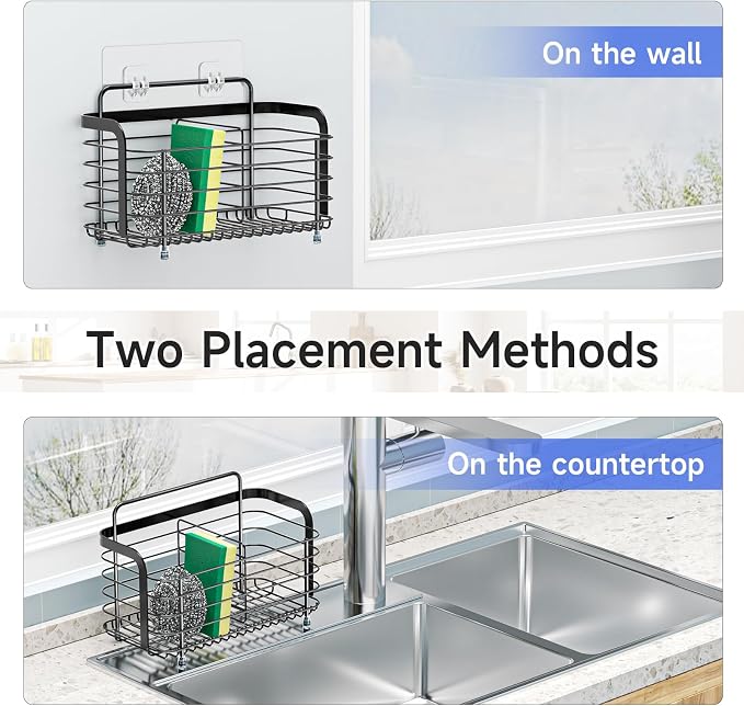 Black Kitchen Sink Caddy Organzier, Sponge Holder - Image 8