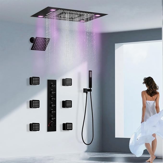 24x32 LED Dual Head Shower System 24"x32" Ceiling Mount Shower Head - Image 8