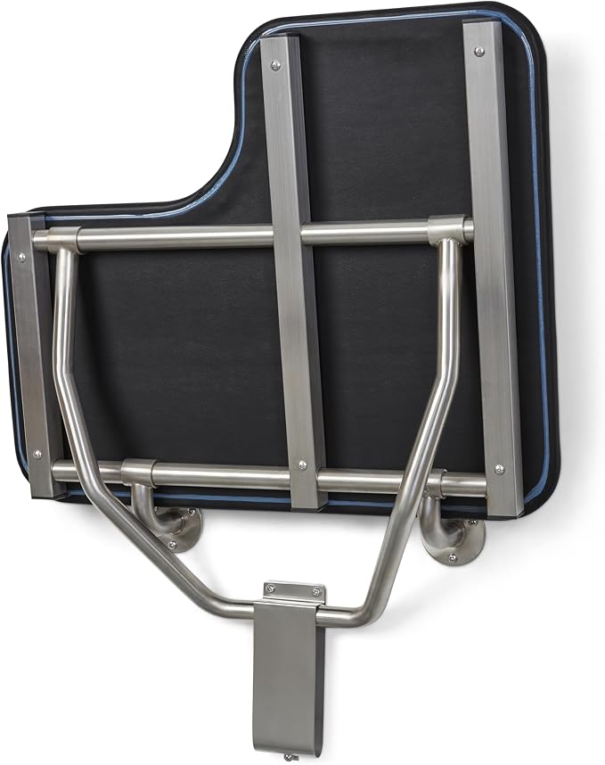 28" x 22.5" Black Padded Cushion Wall Mount Folding Left-Handed Transfer Bench - Image 8