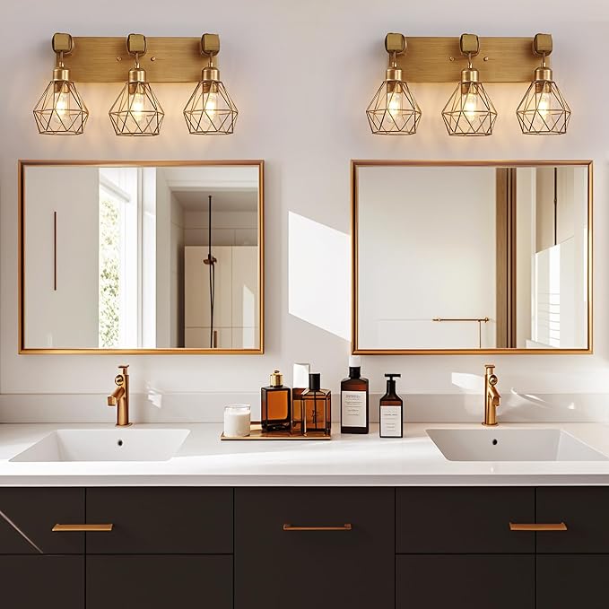 Farmhouse Bathroom Light Fixtures, 3-Light Gold Bathroom Vanity Light, Rustic - Image 9