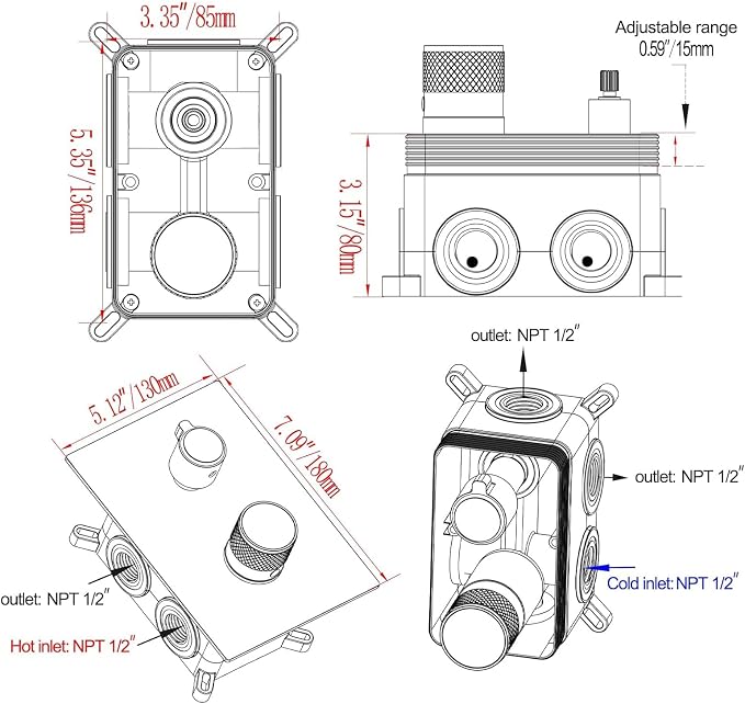 Digital Shower Valve 3 Way Diverter Temperature Display Shower Mixer 3-Function - Image 7