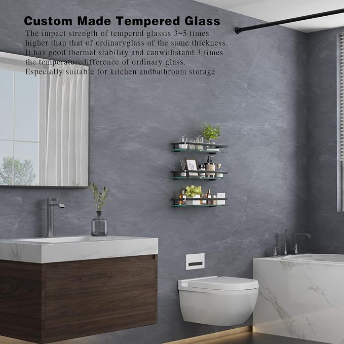 VOLPONE Bathroom Wall Shelf 15.7in Bathroom Glass Shelves Wall Mount Glass - Image 6