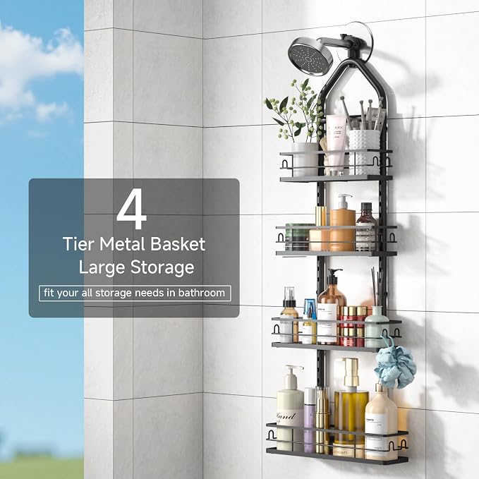 Shower Caddy Hanging Rustproof, 4 Tier Adjustable Hanging Shower Caddy Over - Image 7