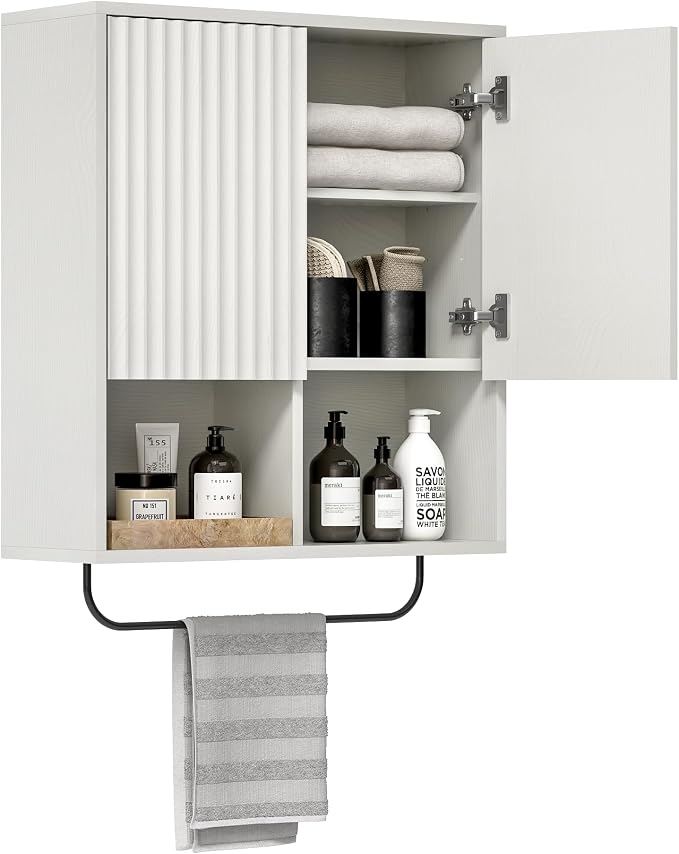 Fluted Wall Cabinet Set of 2, Wooden Bathroom Medicine Cabinet Storage - Image 8